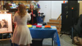 Greta prepares the cake servings