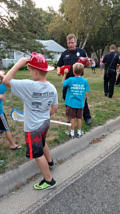 Passing out the fire hats