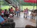 Relaxing out of a passing shower on the patio.