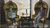 Arlene and Kat trying out the chairs.