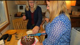 Cutting the cake.