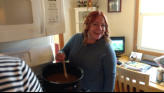 Kris tending the gravy.