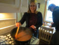 Greta works on the gravy.